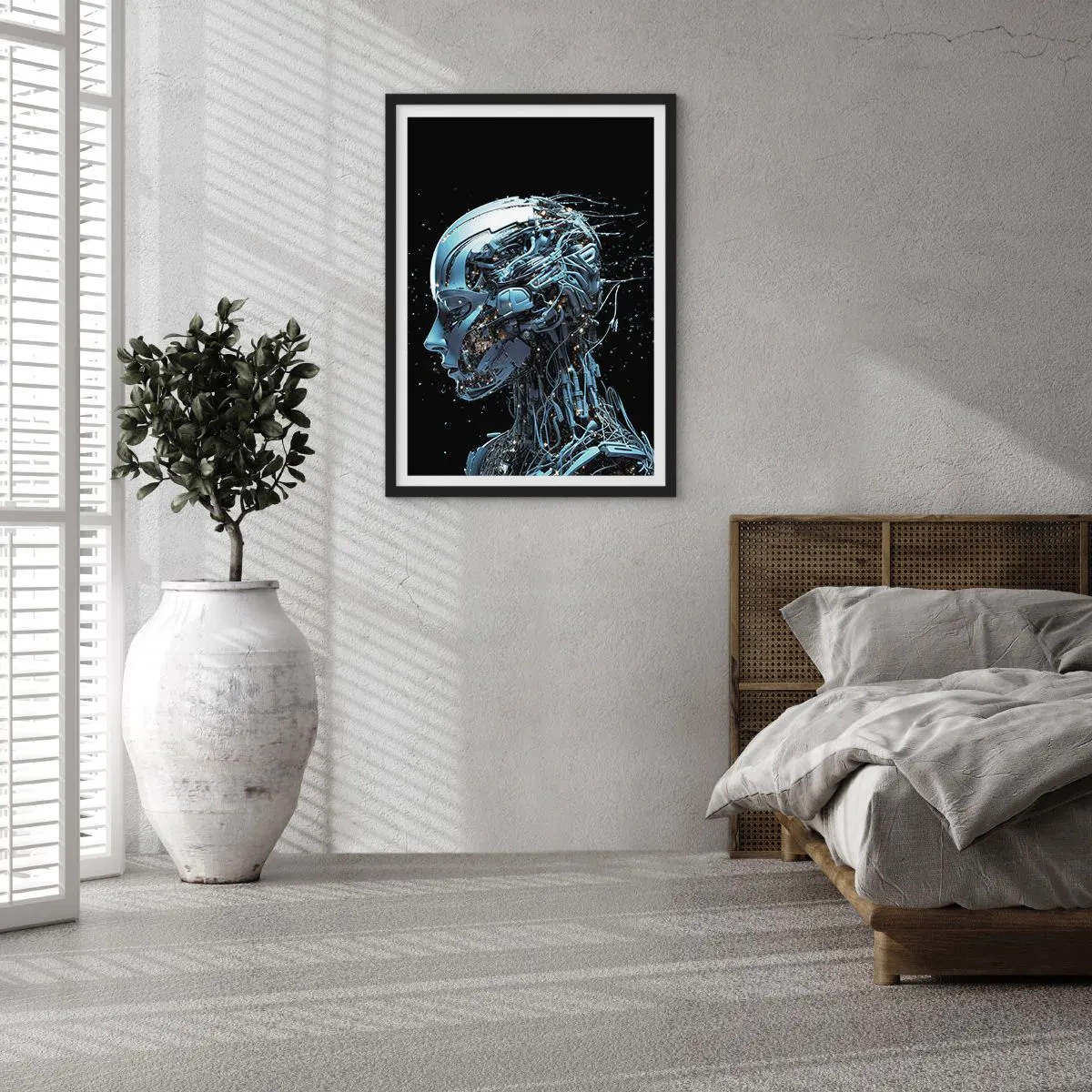 Poster in black frame - Cybernetic figure in a futuristic style - 50x70cm - Technology Is a Woman - Modern wall decoration for the living room and bedroom ARTTOR