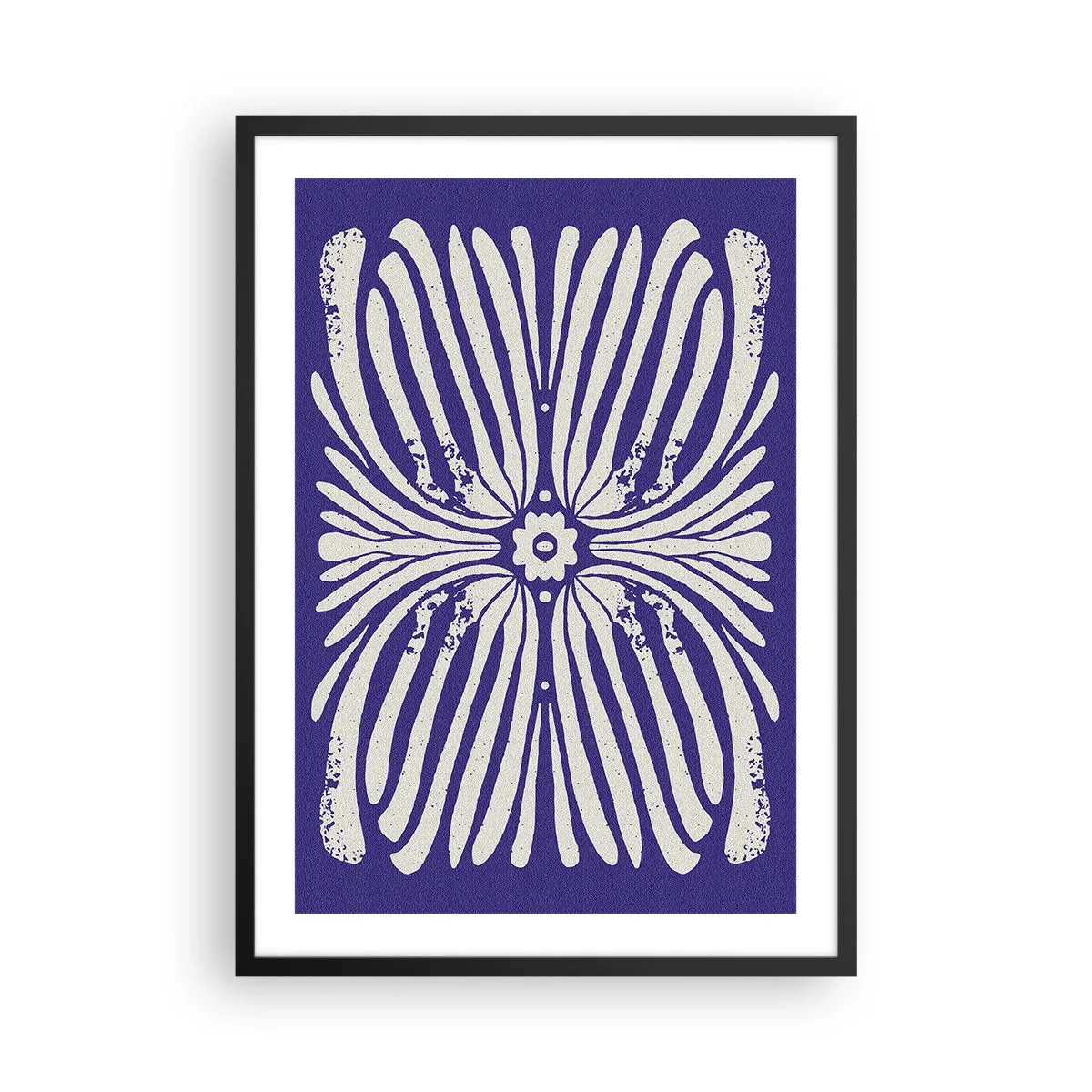 Poster in black frame - Symmetrical retro floral pattern on a navy blue background - 50x70cm - Ethnic Inspirations - Modern wall decoration for the living room and bedroom ARTTOR