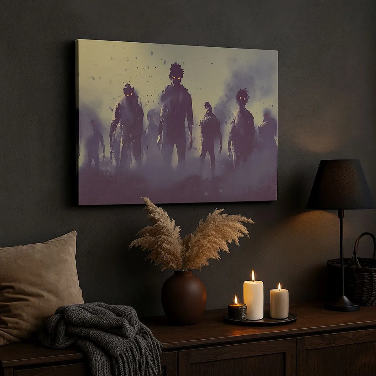 Canvas picture - Dark scene with silhouettes with yellow eyes - 70x50cm - Watch Out! They Are Coming - Modern wall decoration for the living room and bedroom ARTTOR