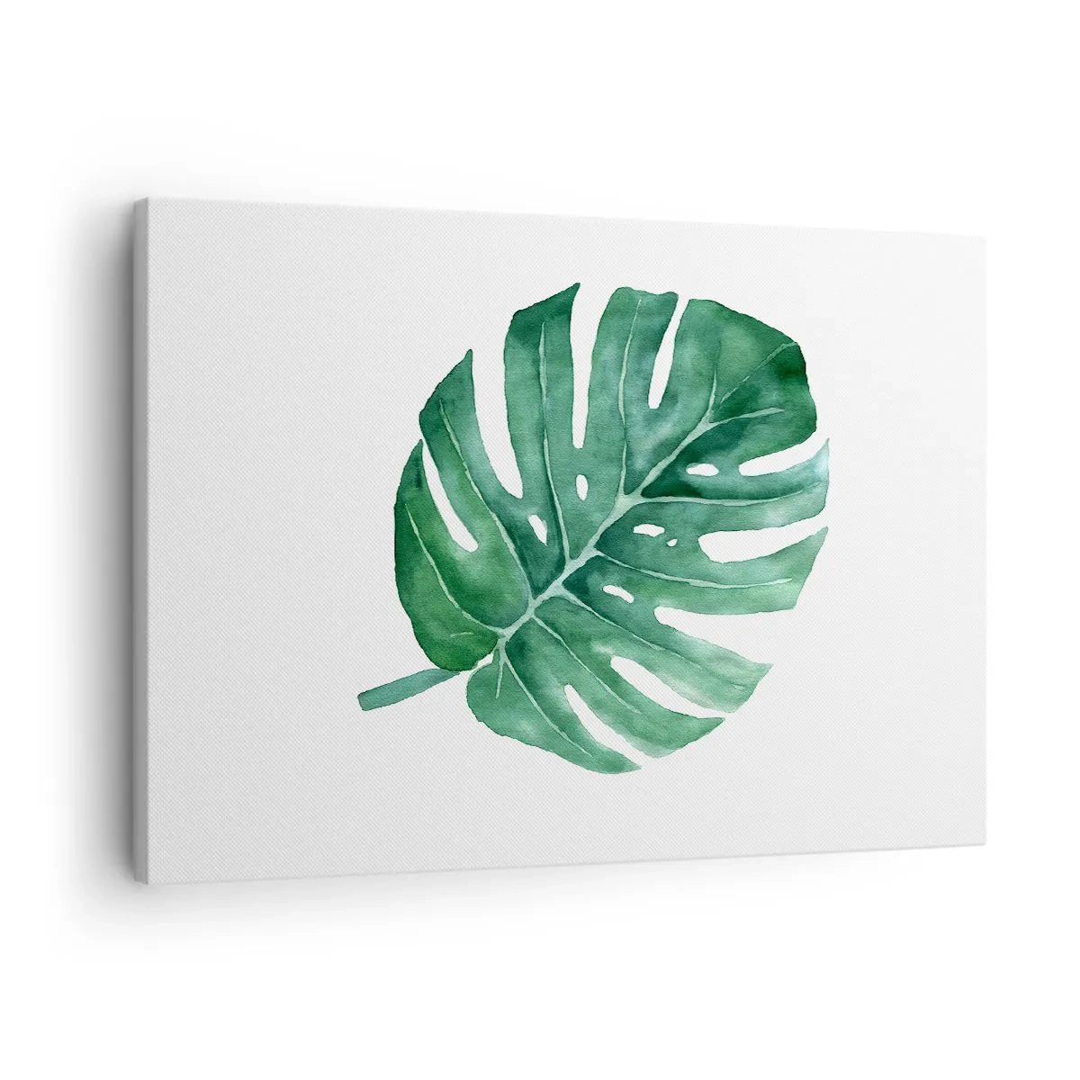 Canvas picture - Green monstera leaf in a minimalist style - 70x50cm - Green Concept - Modern wall decoration for the living room and bedroom ARTTOR