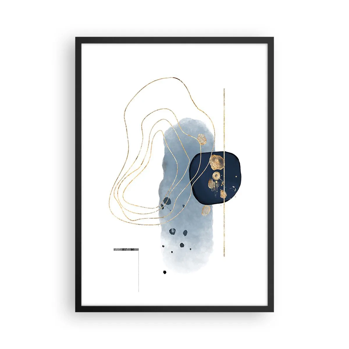 Poster in black frame - A modern abstract composition in shades of blue and gold. - 50x70cm - Blue and Gold Fantasy - Modern wall decoration for the living room and bedroom ARTTOR