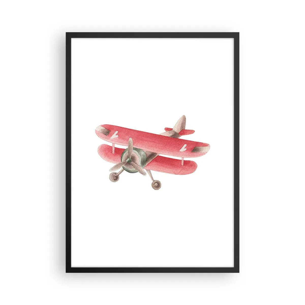 Poster in black frame - A charming red retro biplane - 50x70cm - Ready for High Flghts - Modern wall decoration for the living room and bedroom ARTTOR