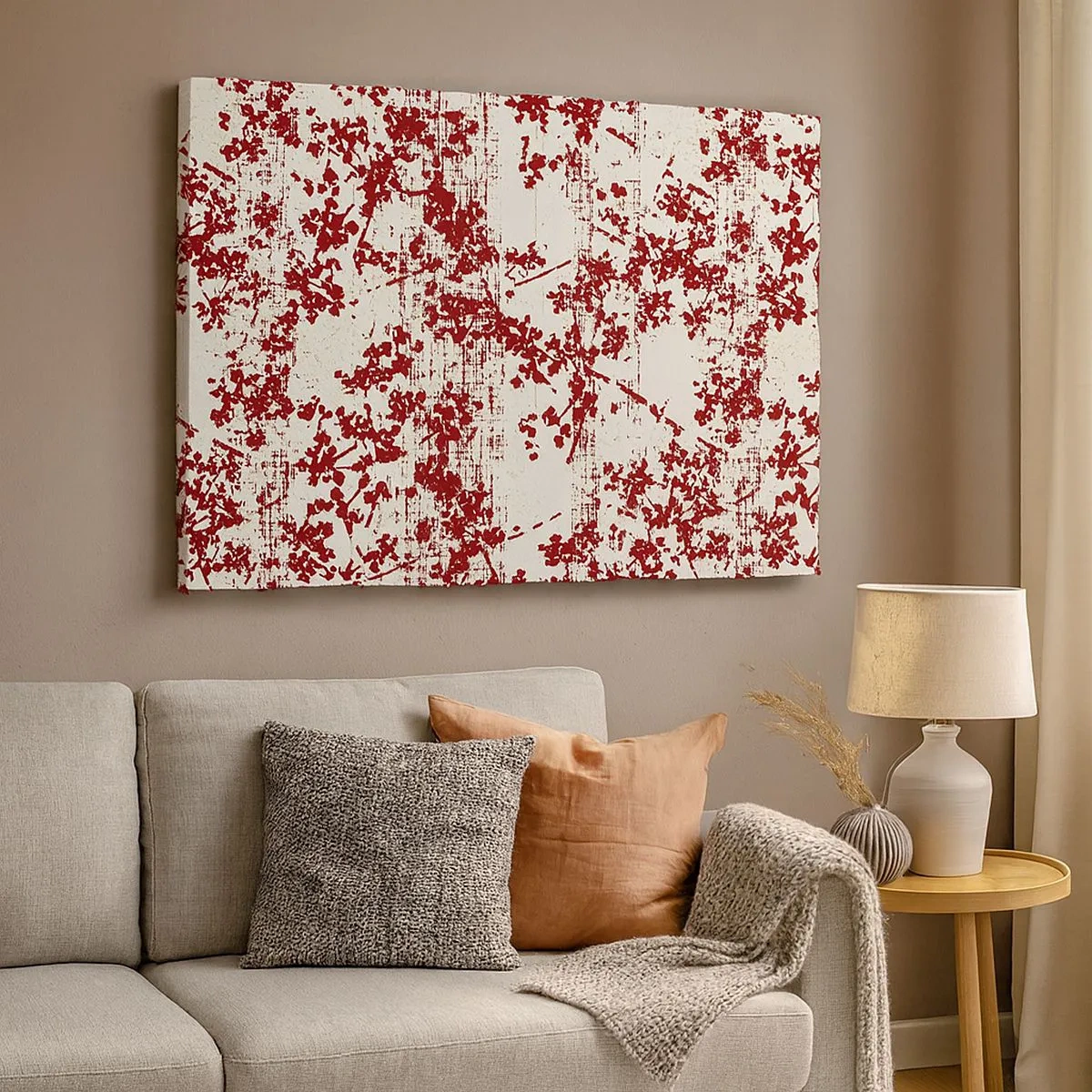Canvas picture - Red flowers on a white background in an artistic style - 70x50cm - Like Old-fashioned Percale - Modern wall decoration for the living room and bedroom ARTTOR