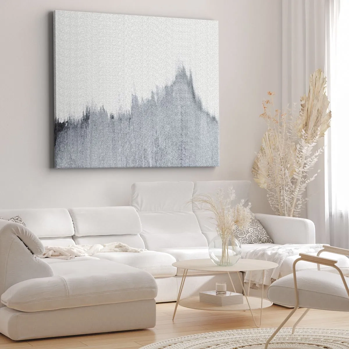 Canvas picture - Abstract gray composition in a minimalist style - 70x50cm - Mysterious Writing - Modern wall decoration for the living room and bedroom ARTTOR