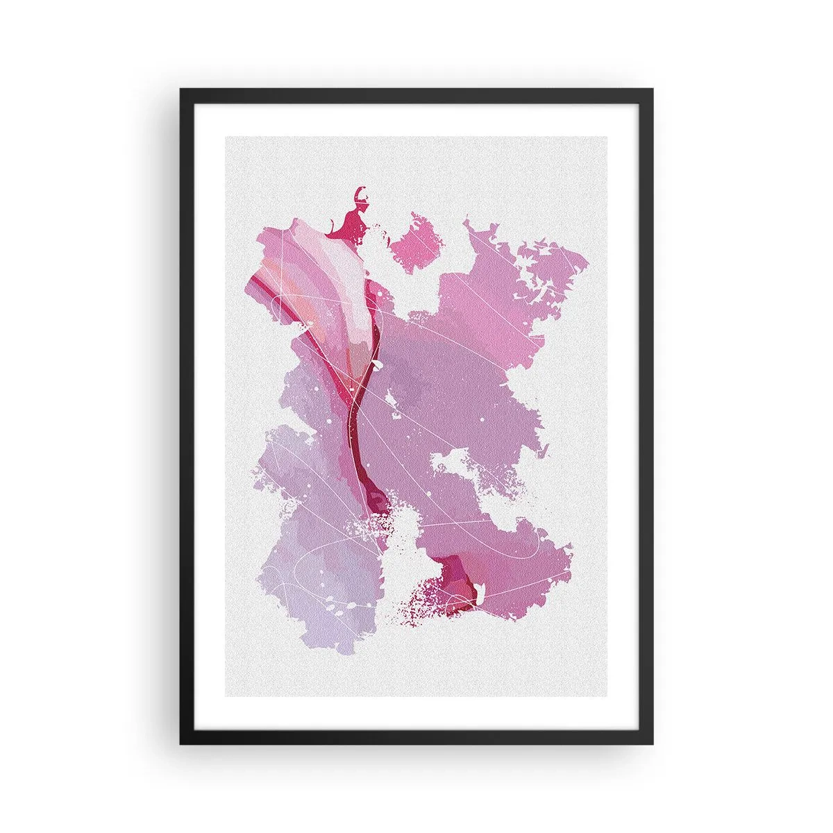 Poster in black frame - Abstract map in shades of pink and purple - 50x70cm - Map of a Pink World - Modern wall decoration for the living room and bedroom ARTTOR