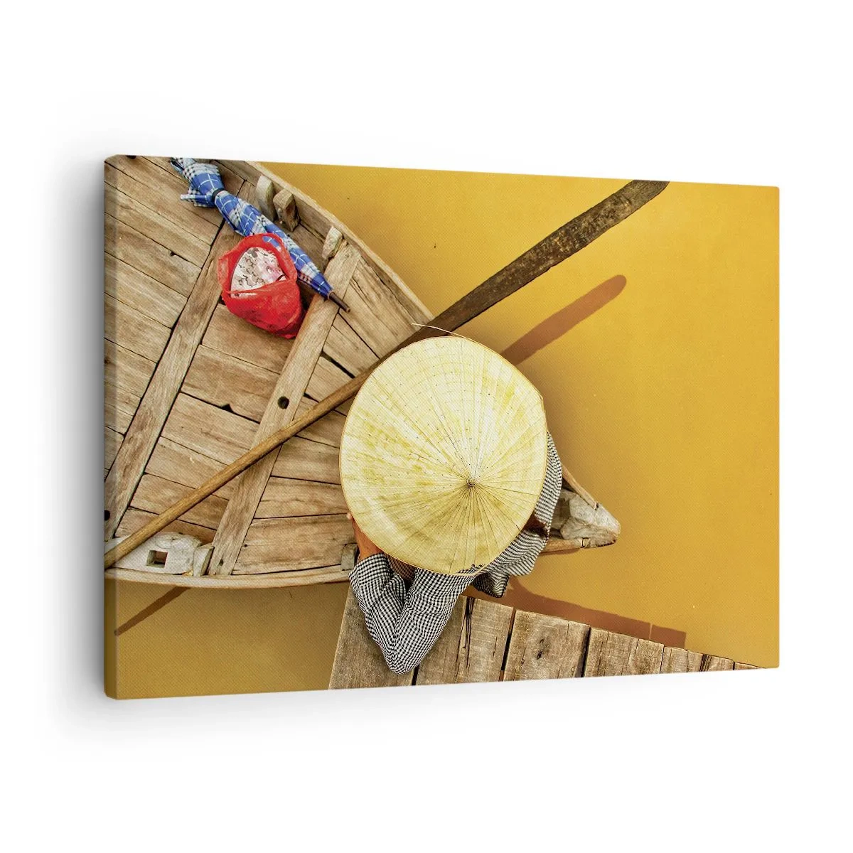 Canvas picture - A traditional boat seen from a bird's eye view - 70x50cm - Life on a Yellow River - Modern wall decoration for the living room and bedroom ARTTOR