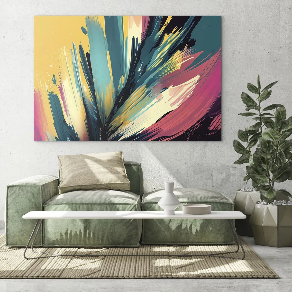 Glass picture - Dynamic brushstrokes in vibrant colors - 70x50cm - Composition -Explosion of Joy - Modern wall decoration for the living room and bedroom ARTTOR