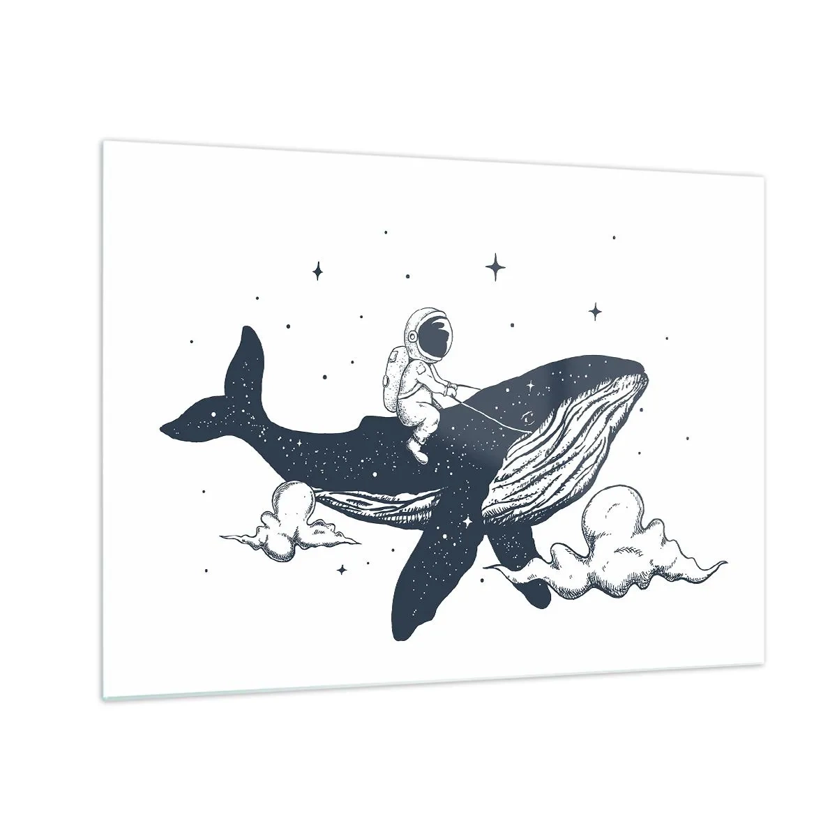 Glass picture - Astronaut riding a whale among stars and clouds - 70x50cm - Space Adventure - Modern wall decoration for the living room and bedroom ARTTOR