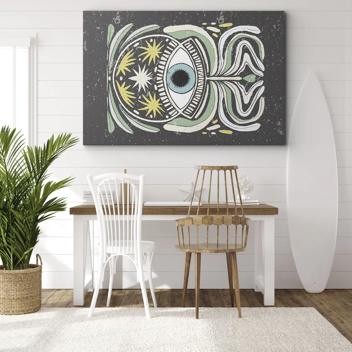 Canvas picture - A symbolic eye surrounded by abstract patterns - 70x50cm - Tribal Rituals - Modern wall decoration for the living room and bedroom ARTTOR