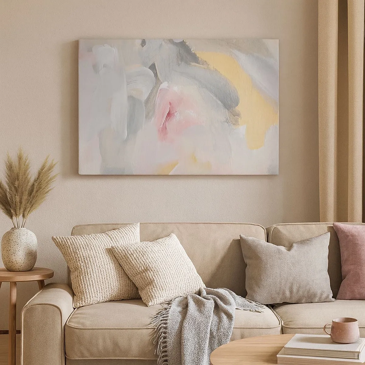 Canvas picture - Abstract pastel strokes in shades of pink and gray. - 70x50cm - In a Pastel World - Modern wall decoration for the living room and bedroom ARTTOR