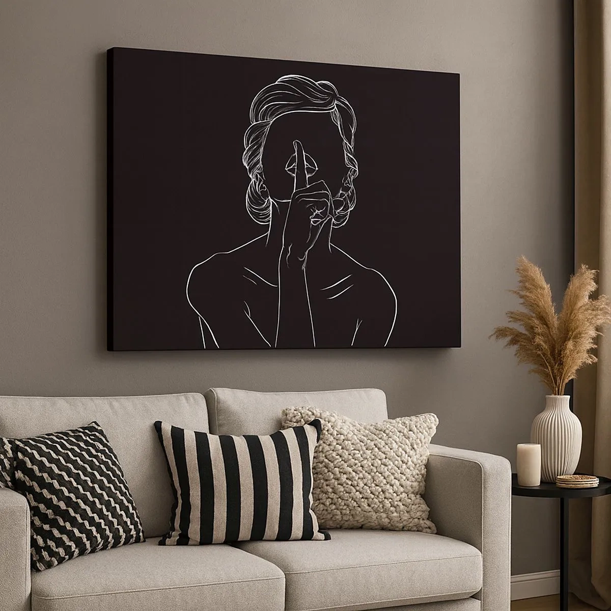 Canvas picture - Minimalist silhouette of a woman on a black background - 70x50cm - Beauty Blossoms in Soul - Modern wall decoration for the living room and bedroom ARTTOR
