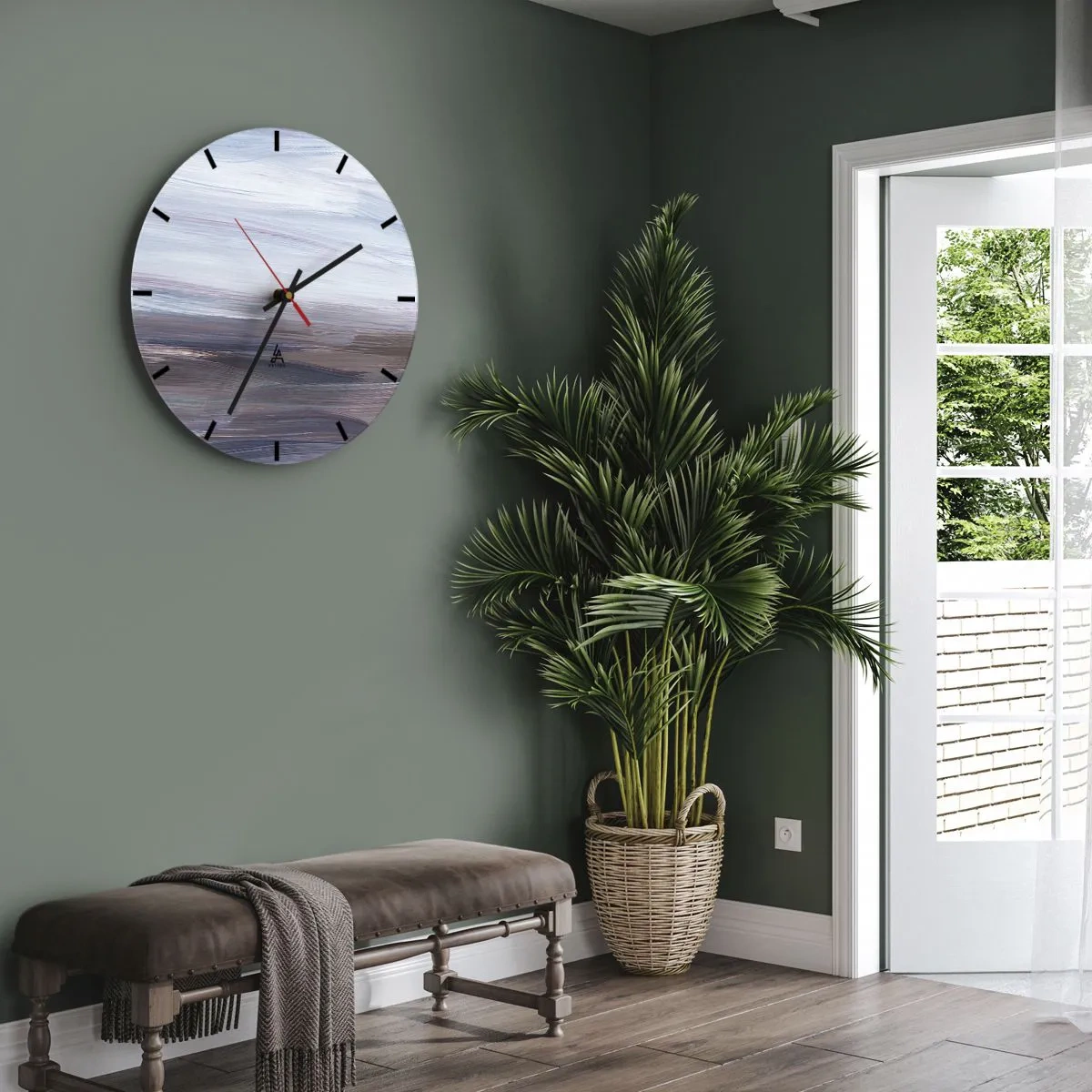 Wall clock - Clock on glass - An abstract composition of brush strokes in shades of blue. - 30x30cm - Elements: Water - Modern wall decoration for the living room, kitchen, and bedroom ARTTOR