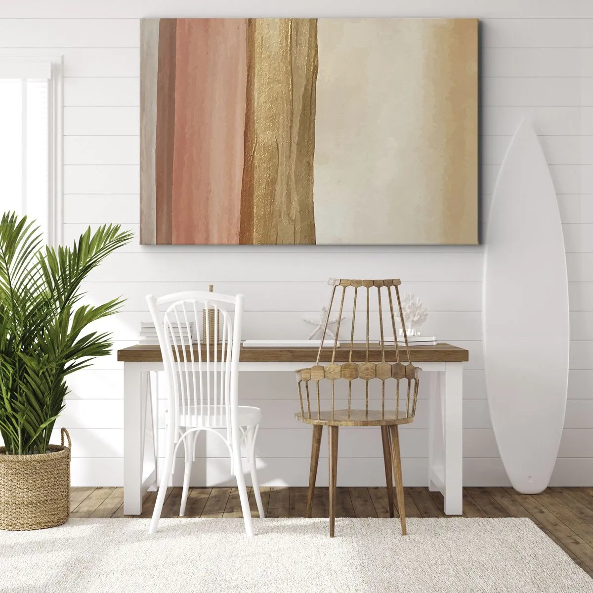 Canvas picture - Abstract stripes in shades of beige, gold, and pink on canvas - 70x50cm - Vertical Composition - Modern wall decoration for the living room and bedroom ARTTOR
