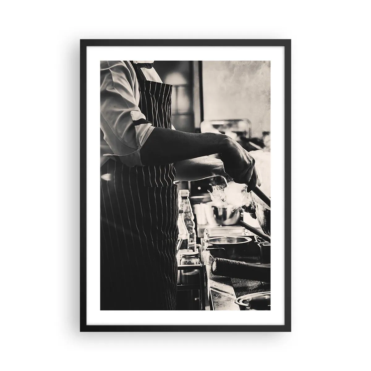 Poster in black frame - Black and white photograph of a chef at work - 50x70cm - Alchemy of Flavours - Modern wall decoration for the living room and bedroom ARTTOR