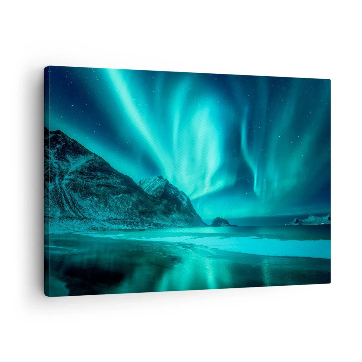 Canvas picture - Aurora Borealis over a mountainous winter landscape - 70x50cm - Miracles of the North - Modern wall decoration for the living room and bedroom ARTTOR