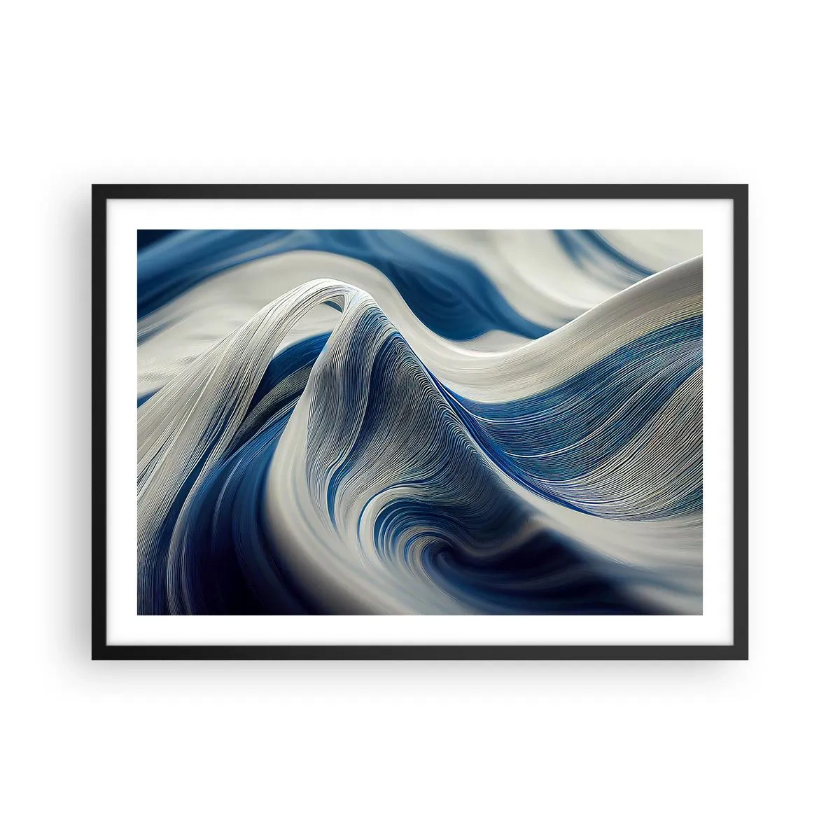 Poster in black frame - Fluidity of Blue and White - 70x50 cm