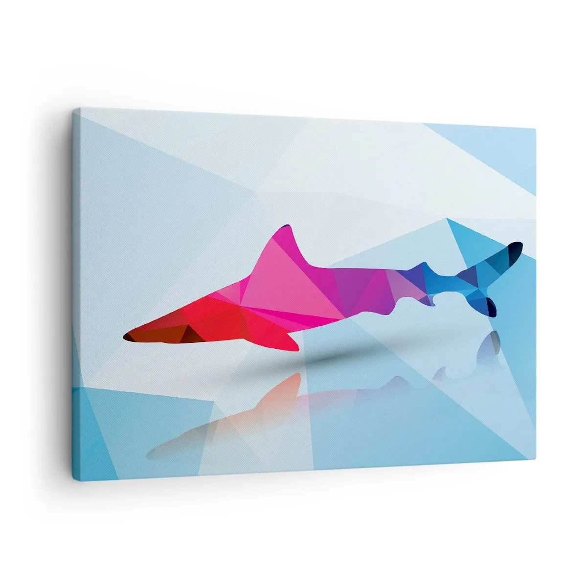 Canvas picture - Geometric shark silhouette in shades of pink and blue - 70x50cm - Shark in a Crystal Environment - Modern wall decoration for the living room and bedroom ARTTOR