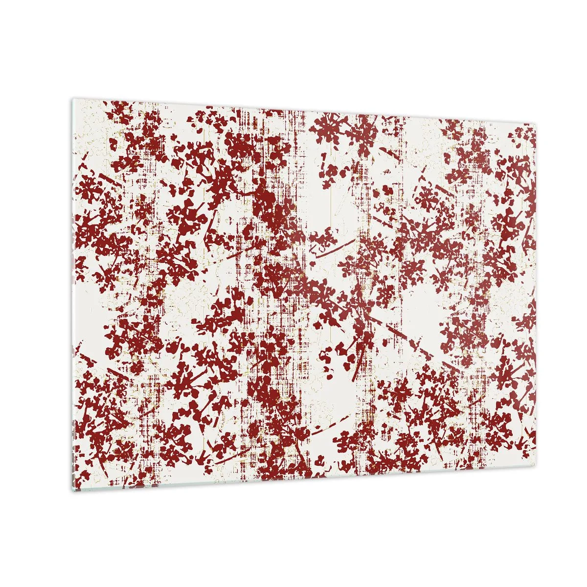 Glass picture - A floral pattern in red on a light, distressed background - 70x50cm - Like Old-fashioned Percale - Modern wall decoration for the living room and bedroom ARTTOR