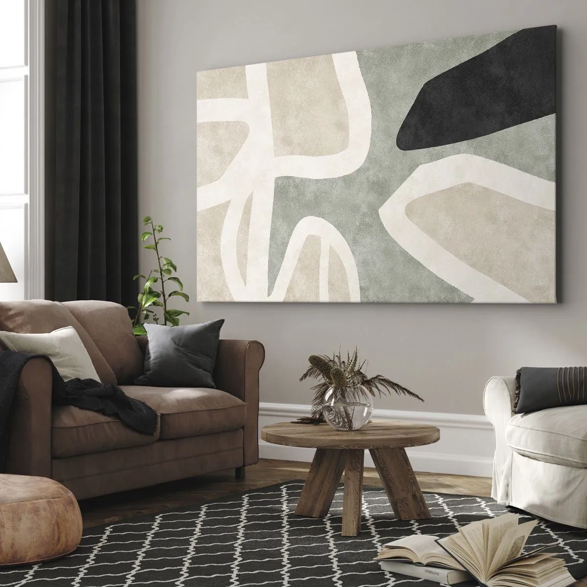 Canvas picture - Abstract shapes in subdued colors - 70x50cm - Composition with a Black Motif - Modern wall decoration for the living room and bedroom ARTTOR