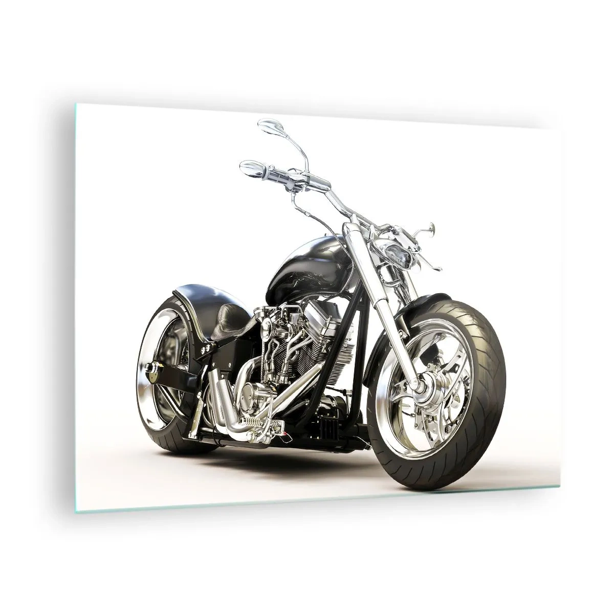 Glass picture - A black chopper motorcycle on a light background - 70x50cm - Power with Character - Modern wall decoration for the living room and bedroom ARTTOR