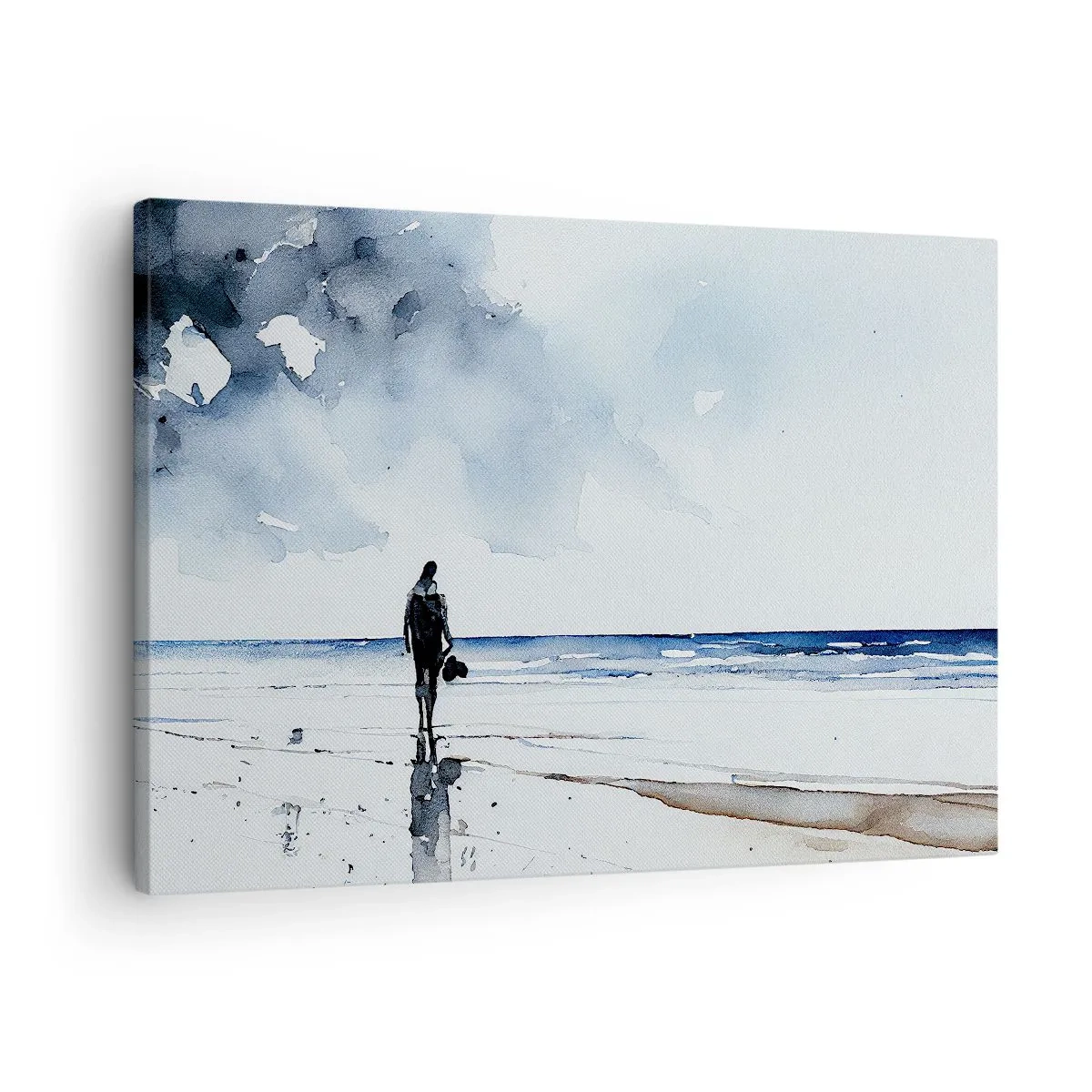 Canvas picture - A figure on a beach in a calm sea environment - 70x50cm - Conversation with the Sea - Modern wall decoration for the living room and bedroom ARTTOR