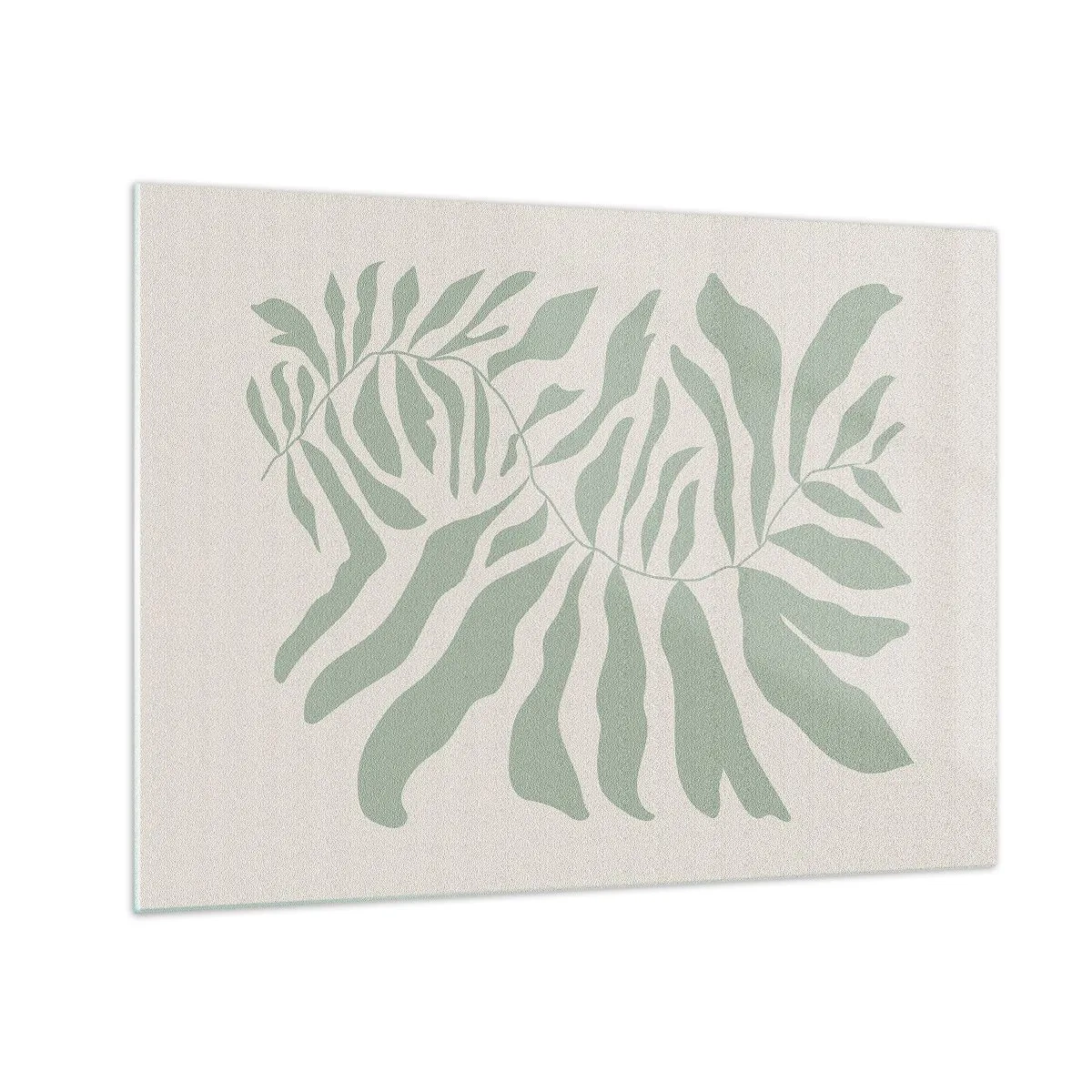 Glass picture - An emerald branch with organic shapes on a light background - 70x50cm - Emerald Branch - Modern wall decoration for the living room and bedroom ARTTOR