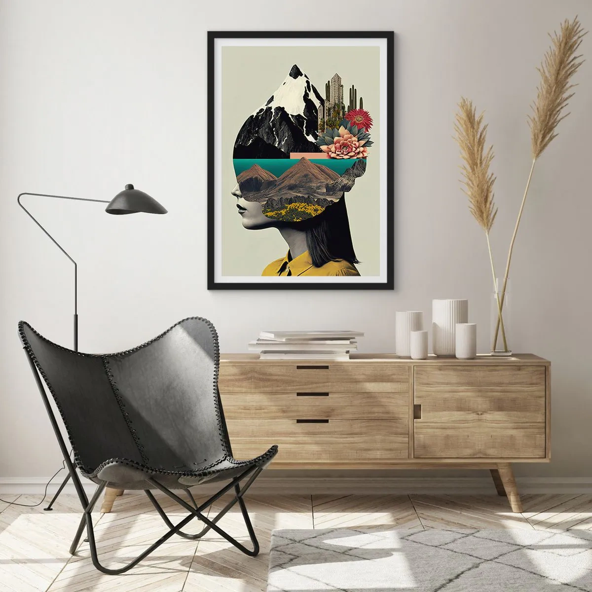 Poster in black frame - A woman with a surreal landscape in her head - 50x70cm - Woman - Always a Mystery - Modern wall decoration for the living room and bedroom ARTTOR