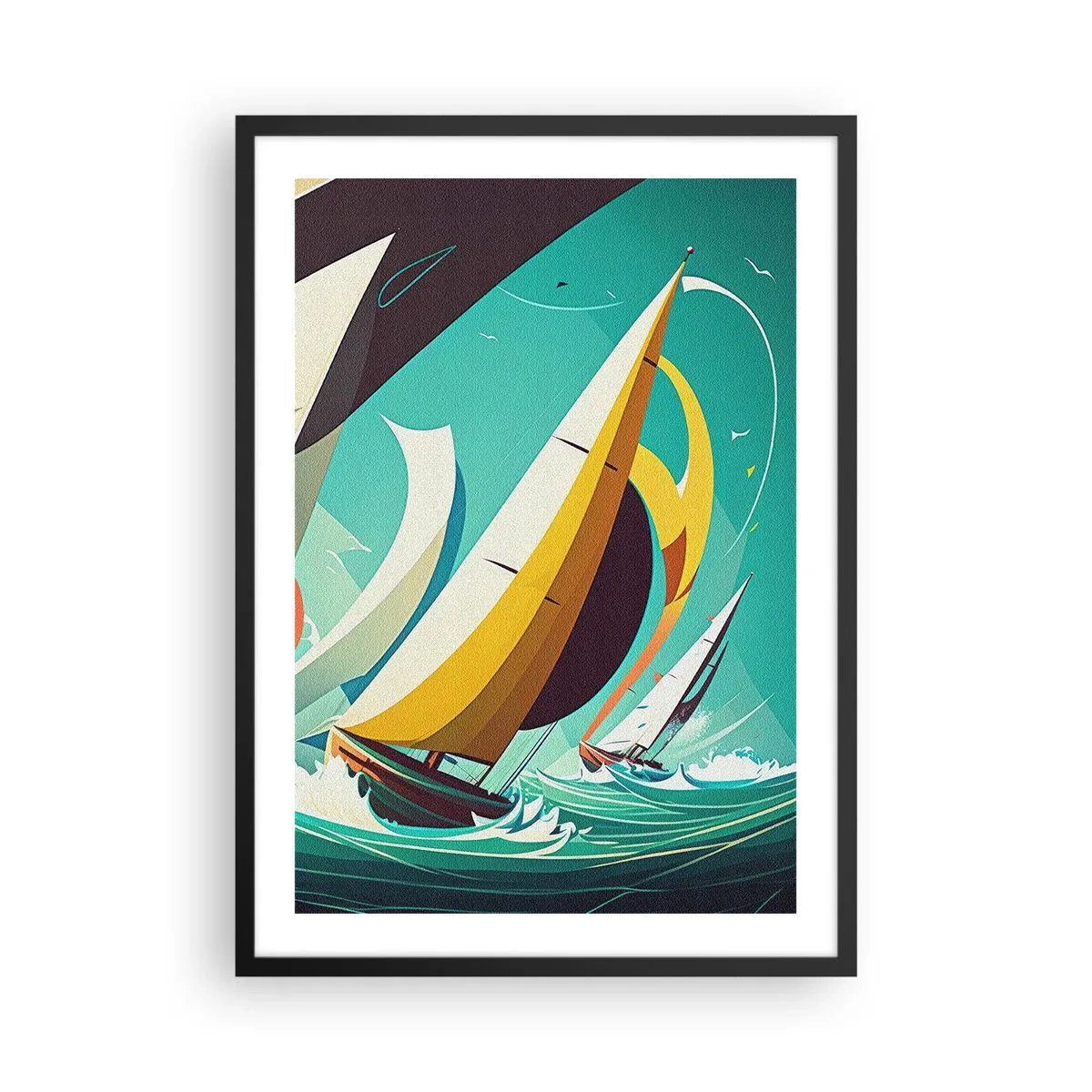 Poster in black frame - Abstract sailing regatta on a stormy sea - 50x70cm - Standing Up to Elements - Modern wall decoration for the living room and bedroom ARTTOR
