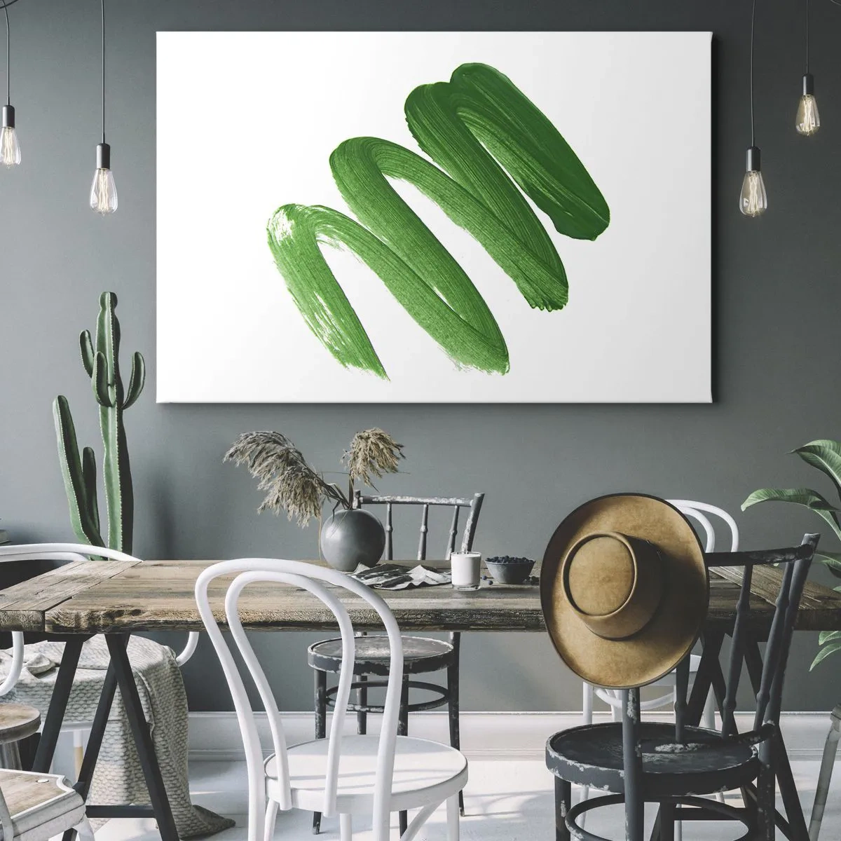 Canvas picture - Green abstract brush stroke on white background - 70x50cm - Green Joke - Modern wall decoration for the living room and bedroom ARTTOR