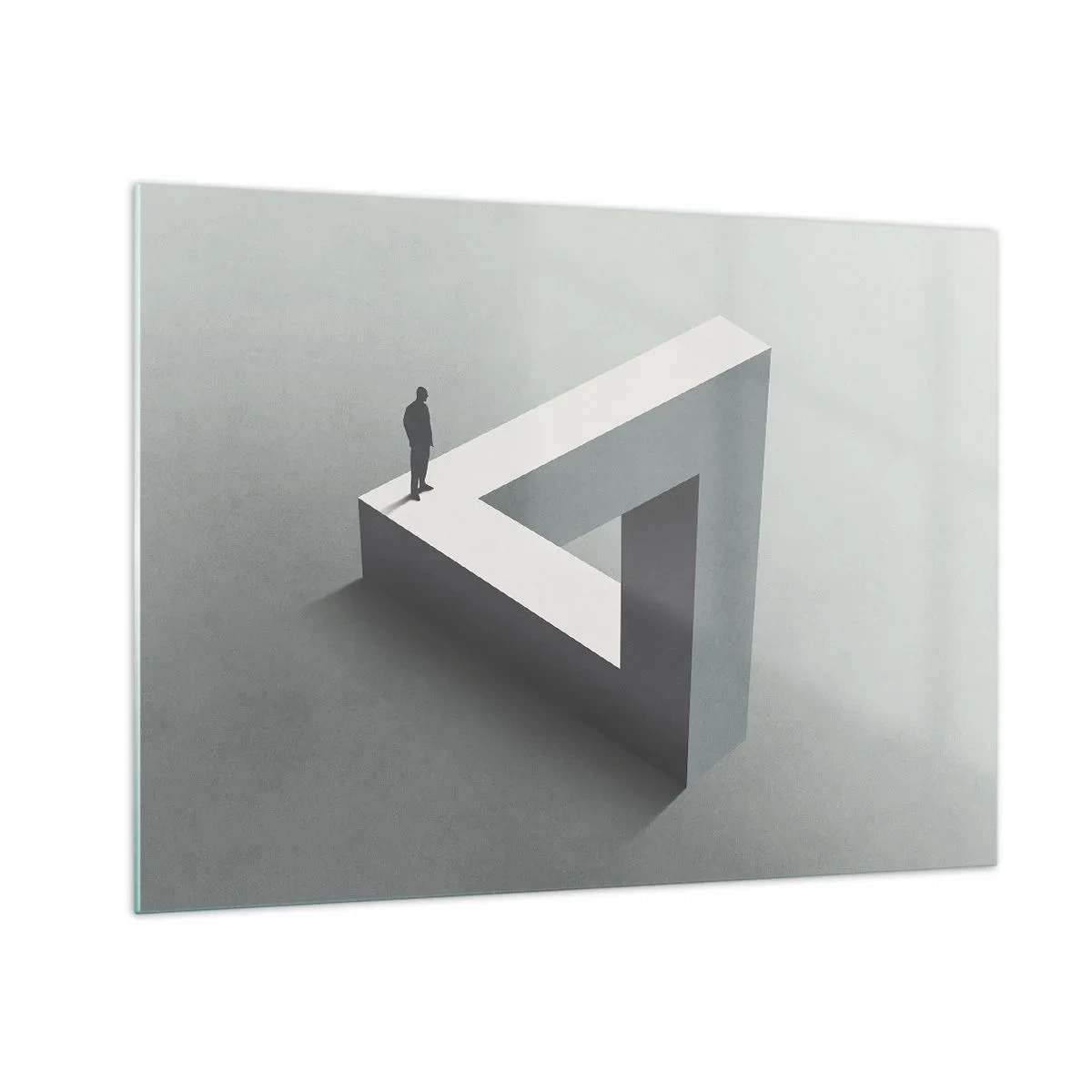 Glass picture - A figure on a geometric structure in the style of an optical illusion - 70x50cm - And Yet It Is Possible - Modern wall decoration for the living room and bedroom ARTTOR