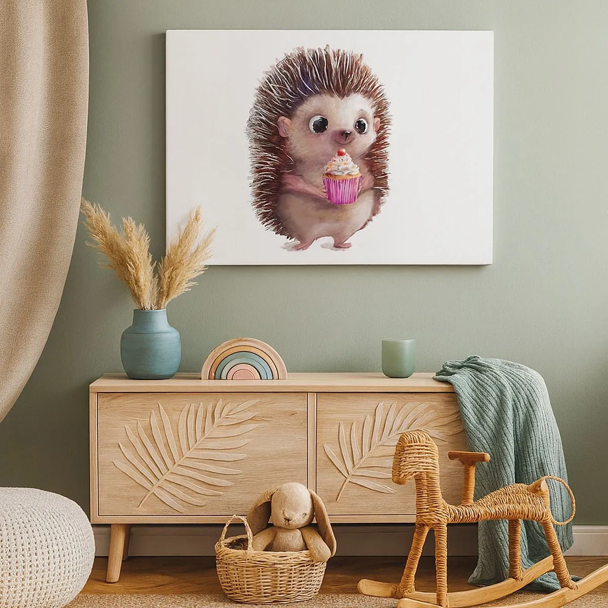 Canvas picture - A cute hedgehog with a cupcake - 70x50cm - Everyday is Holiday - Modern wall decoration for the living room and bedroom ARTTOR