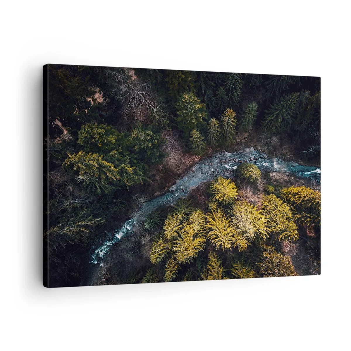 Canvas picture - A view from above of a forest with a winding river - 70x50cm - Fast and Faster - Modern wall decoration for the living room and bedroom ARTTOR