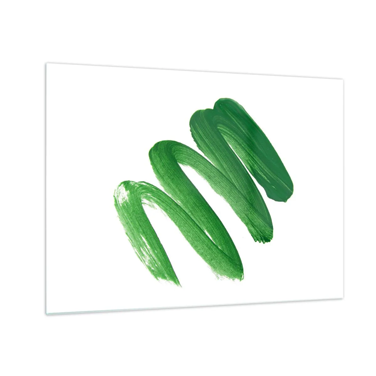 Glass picture - Dynamic green brush stroke on white background - 70x50cm - Green Joke - Modern wall decoration for the living room and bedroom ARTTOR