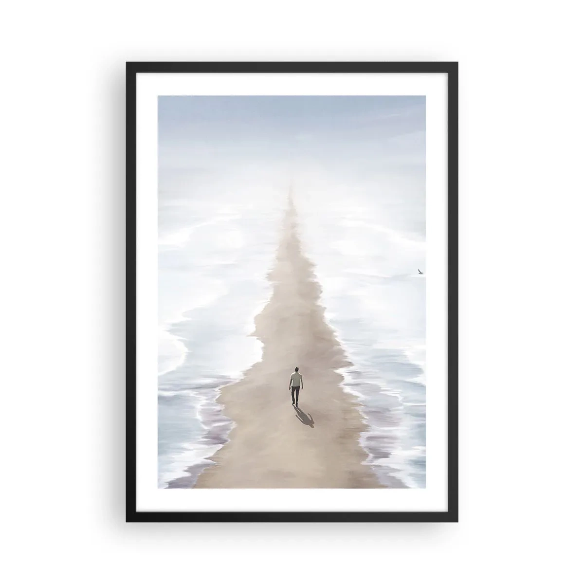 Poster in black frame - A figure walks alone along a path among calm waters. - 50x70cm - Bright Future - Modern wall decoration for the living room and bedroom ARTTOR