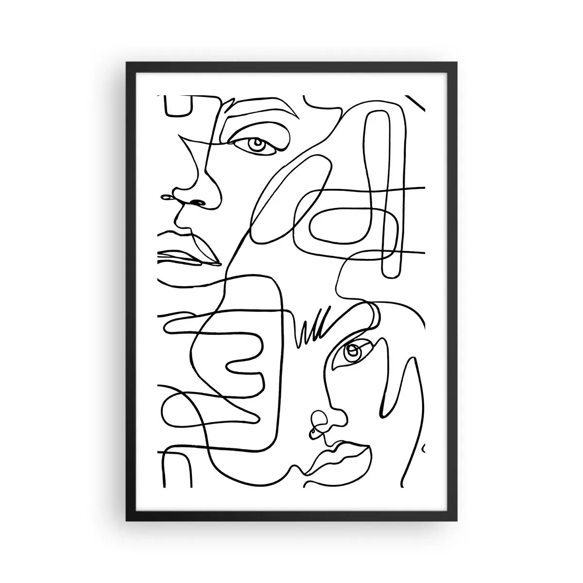Poster in black frame - Abstract faces drawn with one line - 50x70cm - Tangled up in Emotions - Modern wall decoration for the living room and bedroom ARTTOR