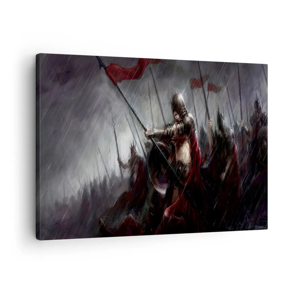Canvas picture - Knights marching to the battlefield in the rain - 70x50cm - Passerby, Tell Sparta… - Modern wall decoration for the living room and bedroom ARTTOR