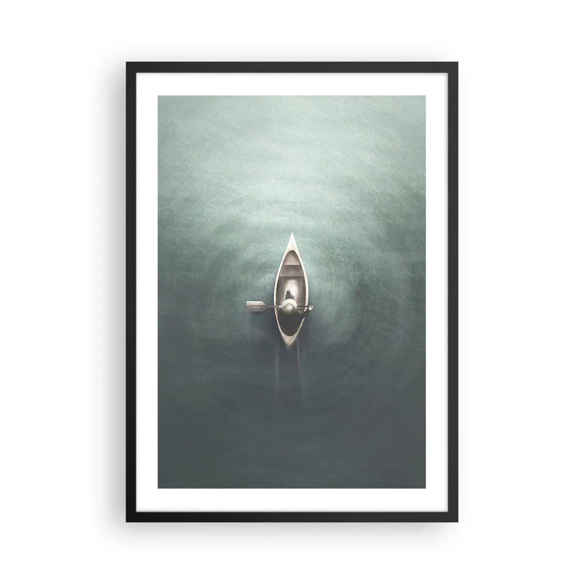 Poster in black frame - A bird's eye view of a boat drifting on calm water - 50x70cm - Through Moon Lake - Modern wall decoration for the living room and bedroom ARTTOR