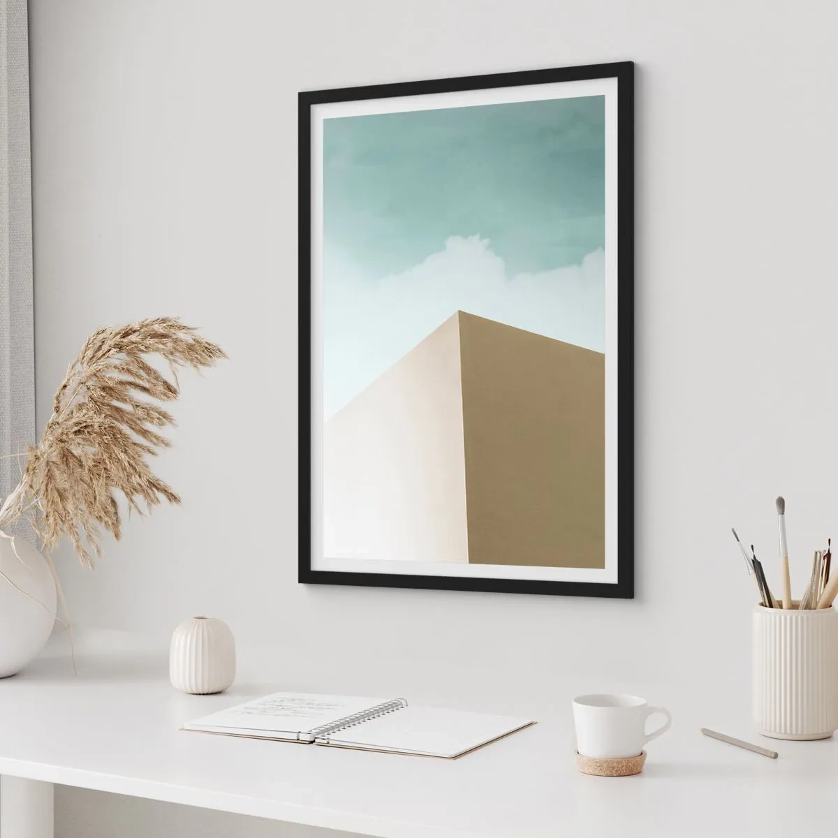 Poster in black frame - A minimalist building with a delicate sky - 50x70cm - Geometry of a Sunny summer - Modern wall decoration for the living room and bedroom ARTTOR