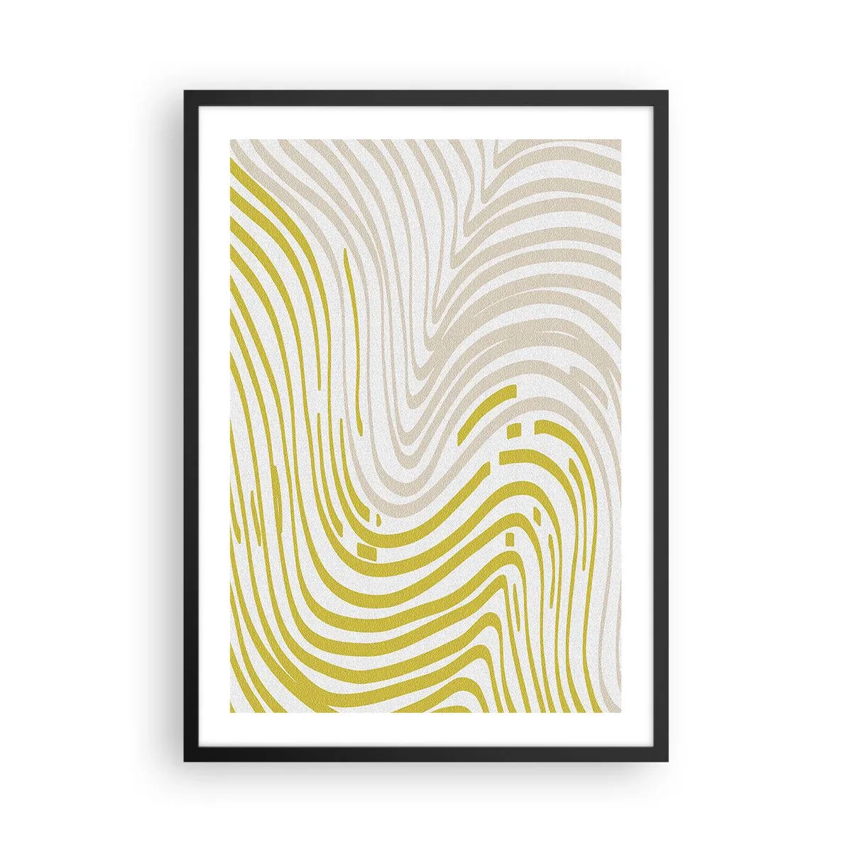 Poster in black frame - An abstract composition of wavy lines in shades of beige and yellow. - 50x70cm - Composition with a Gentle Curve - Modern wall decoration for the living room and bedroom ARTTOR