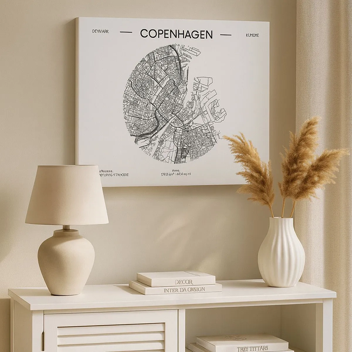 Canvas picture - A map of Copenhagen in a minimalist black and white style. - 70x50cm - Anatomy of Copenhagen - Modern wall decoration for the living room and bedroom ARTTOR