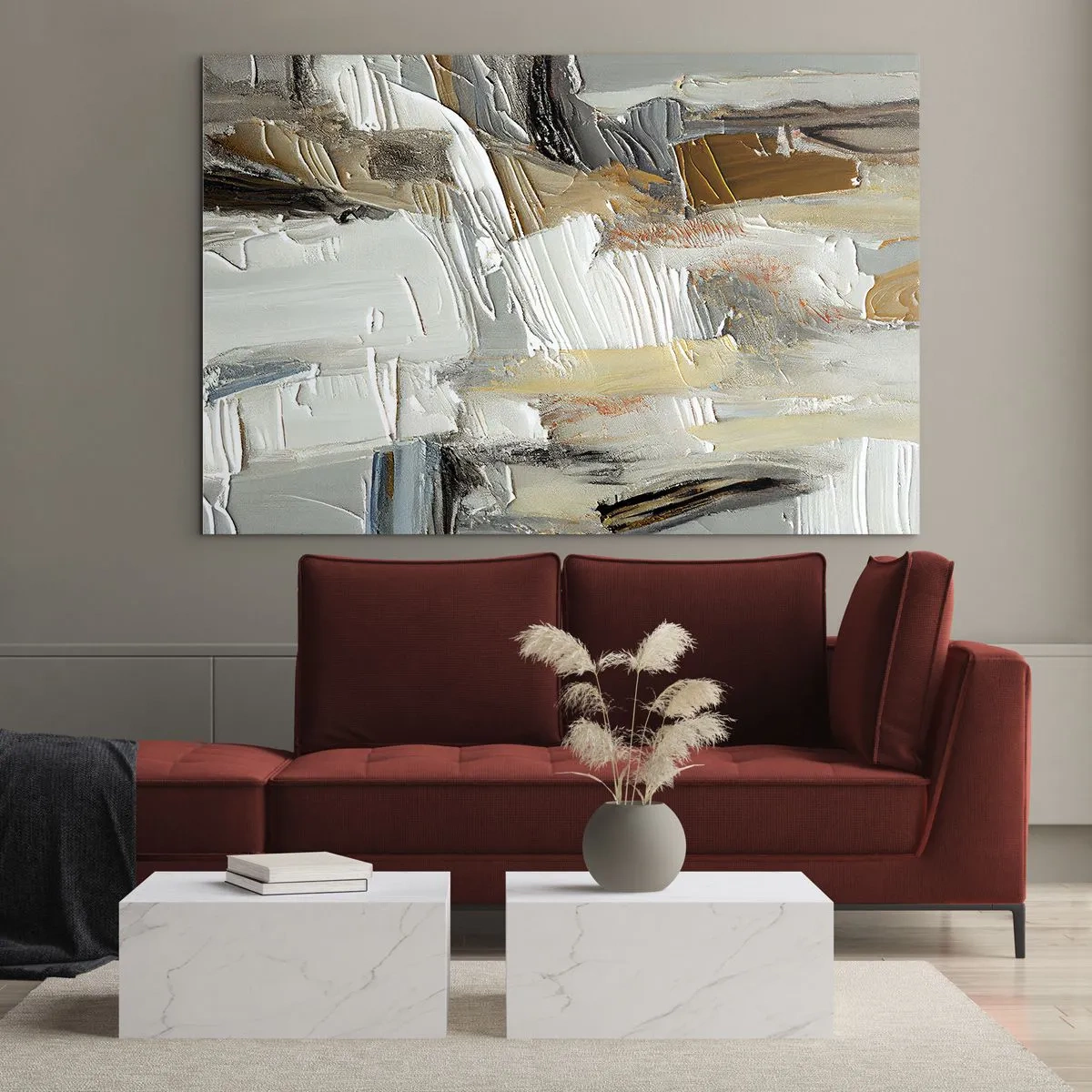 Glass picture - An abstract composition in earthy tones with a distinctive texture. - 70x50cm - Layers of Colour - Modern wall decoration for the living room and bedroom ARTTOR