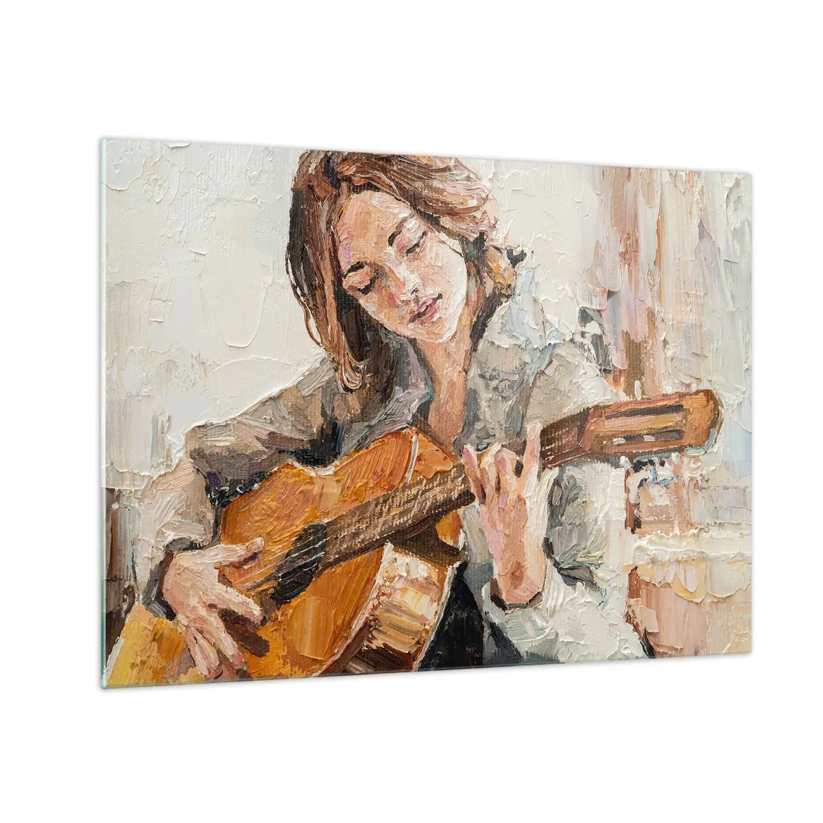 Glass picture - A girl playing the guitar in an impressionist style - 70x50cm - Concert for Guitar and Girly Heart - Modern wall decoration for the living room and bedroom ARTTOR