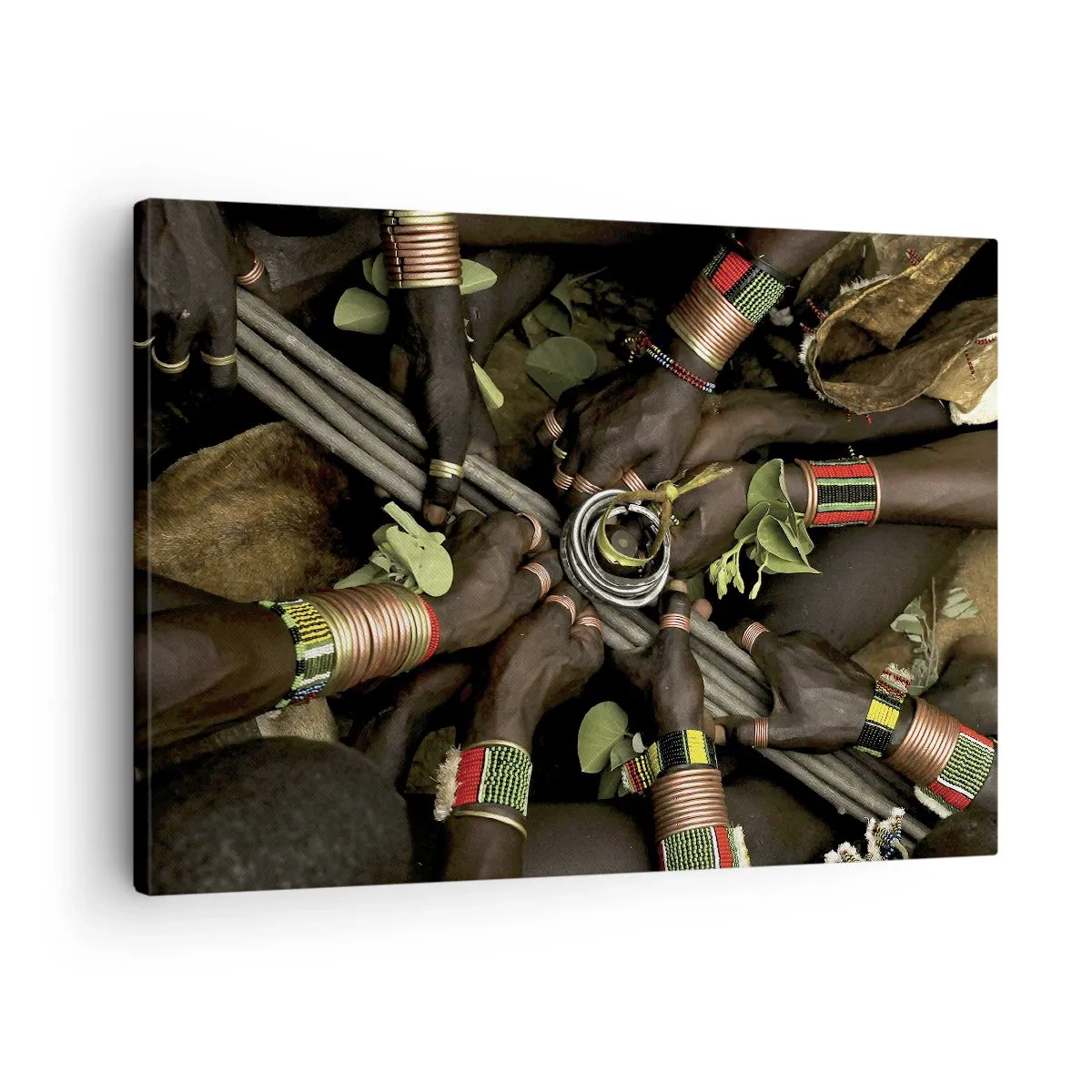 Canvas picture - Traditional hand bracelets in a group of hands - 70x50cm - We Are Together - Modern wall decoration for the living room and bedroom ARTTOR
