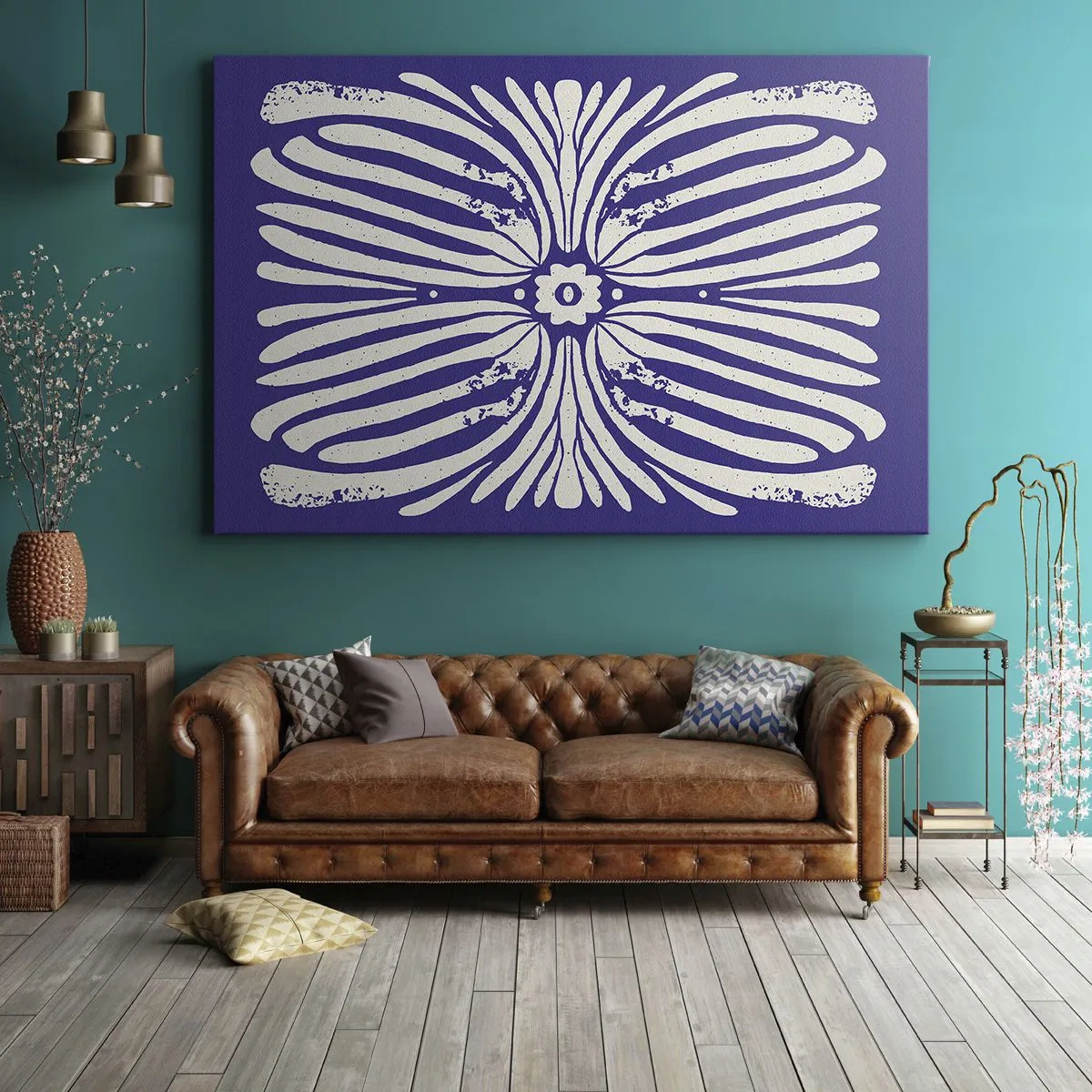 Canvas picture - Ethnic pattern in shades of purple and white - 70x50cm - Ethnic Inspirations - Modern wall decoration for the living room and bedroom ARTTOR