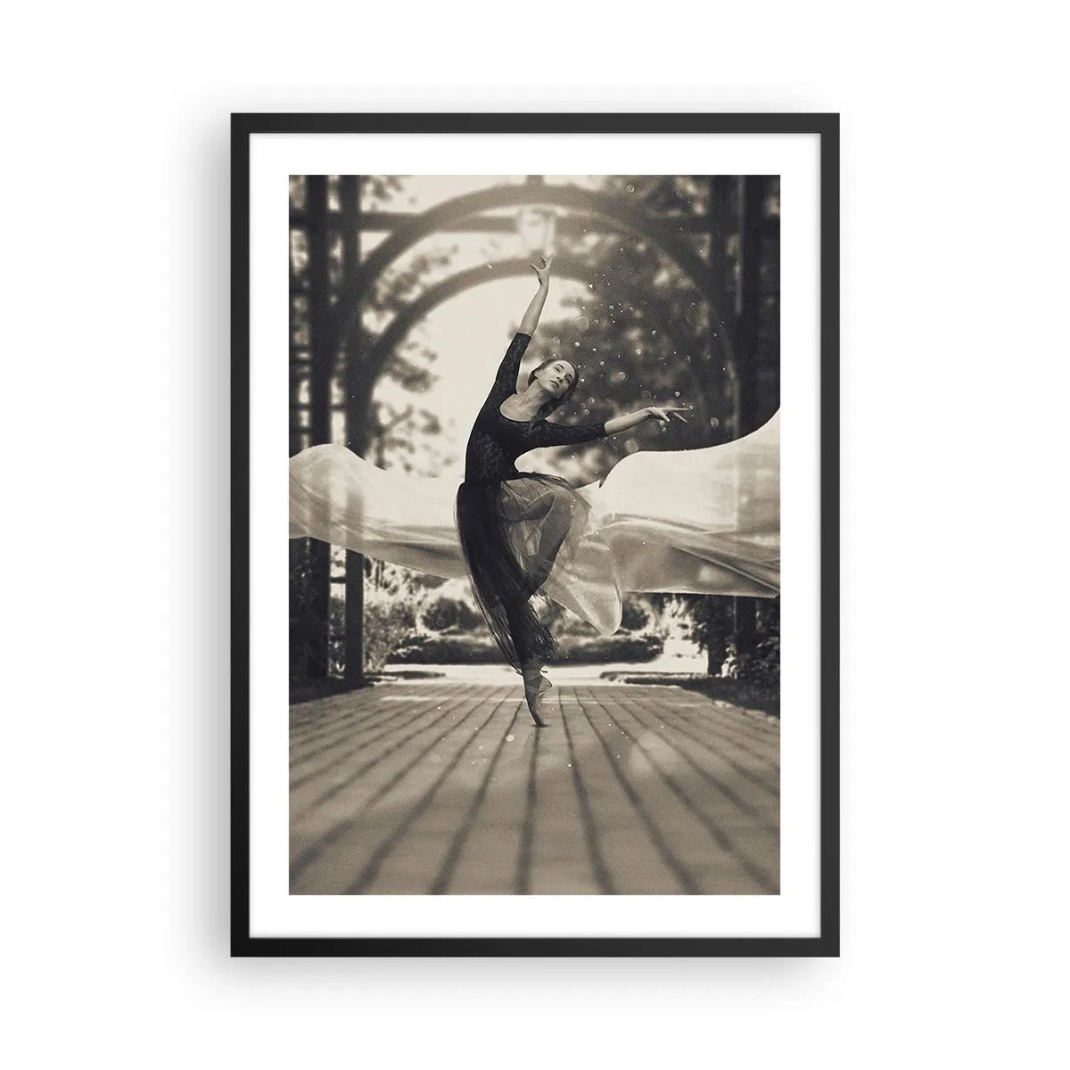 Poster in black frame - A dancer in ethereal movement in a garden setting - 50x70cm - Dance of the Garden Spirit - Modern wall decoration for the living room and bedroom ARTTOR
