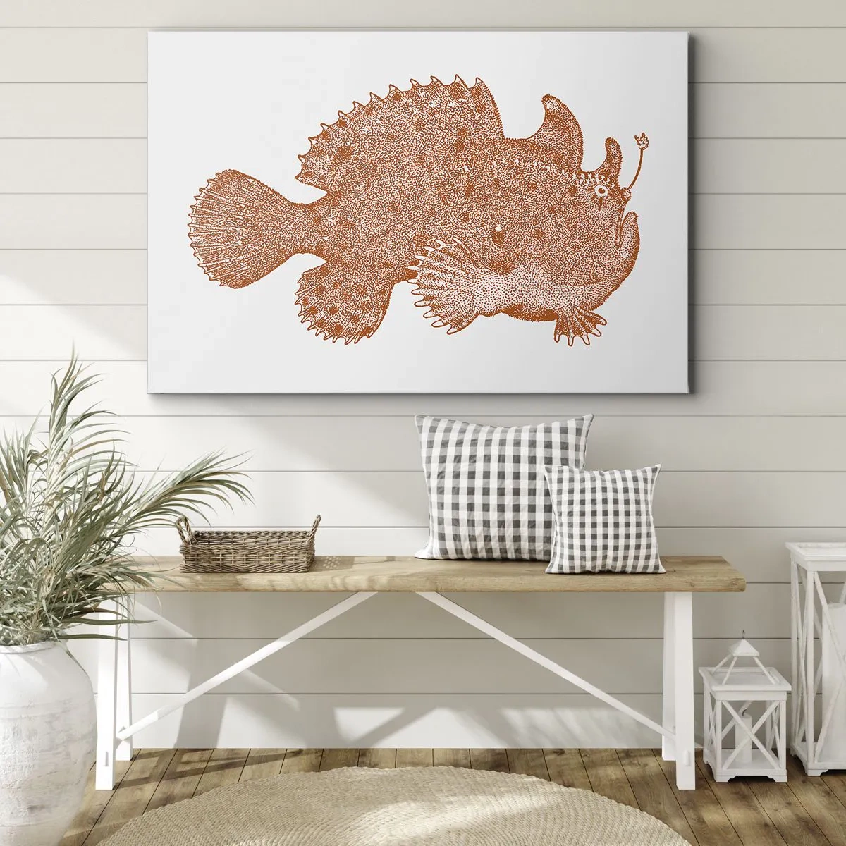 Canvas picture - Detailed drawing of a copper-colored fish on a white background - 70x50cm - Fish after All - Modern wall decoration for the living room and bedroom ARTTOR