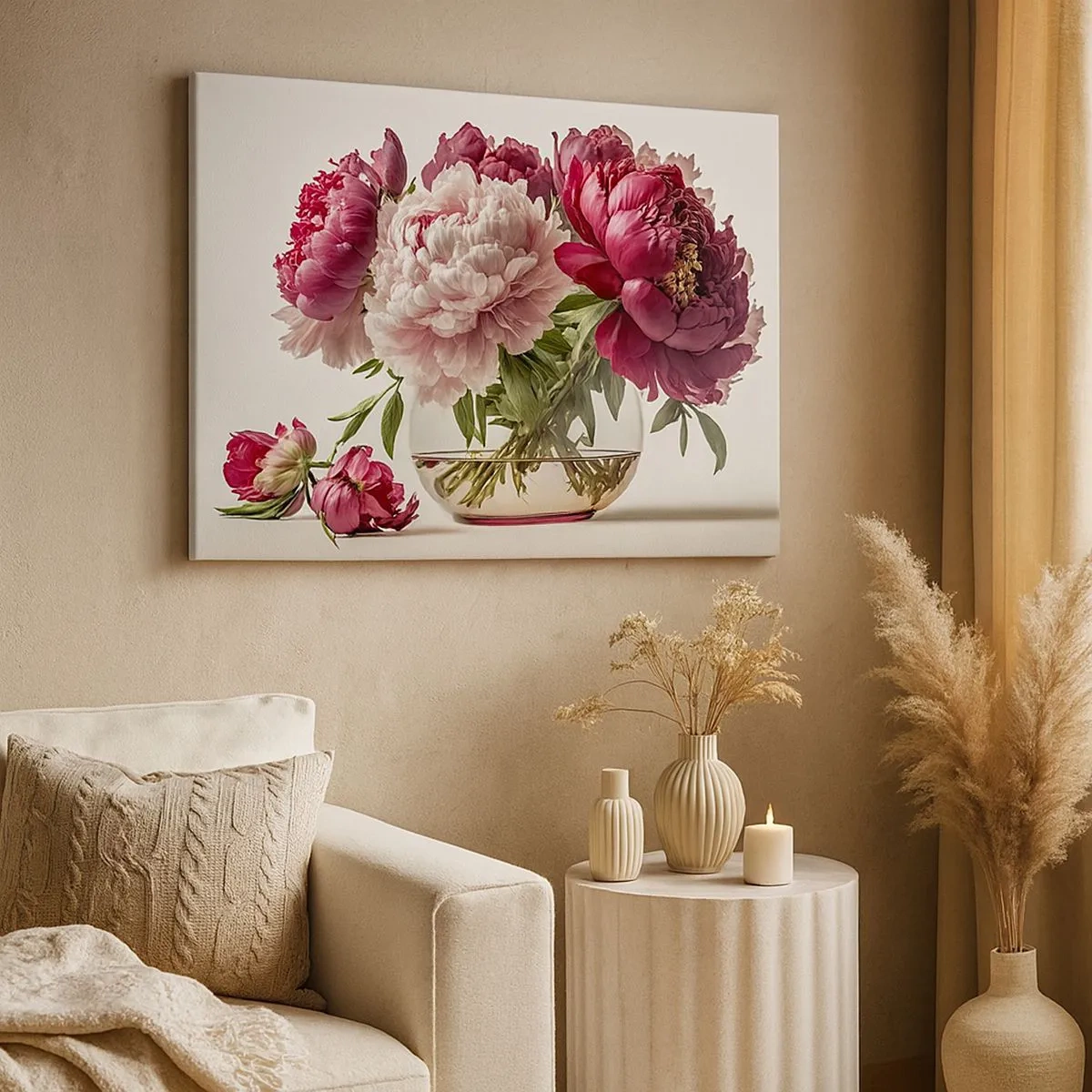Canvas picture - A bouquet of peonies in shades of pink and red - 70x50cm - In Full Bloom of Beauty - Modern wall decoration for the living room and bedroom ARTTOR