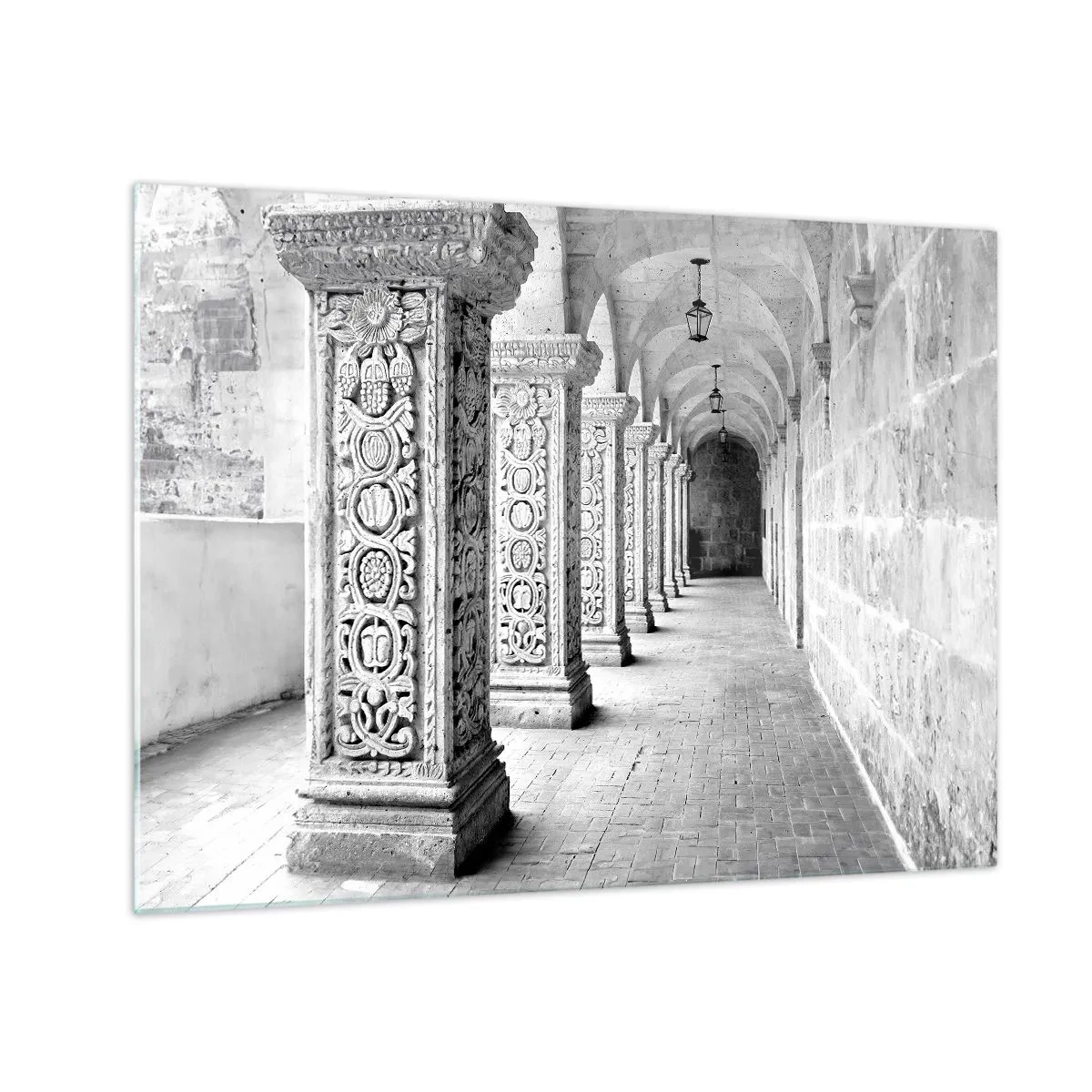 Glass picture - Historic cloister with carved columns - 70x50cm - Where is this Going...? - Modern wall decoration for the living room and bedroom ARTTOR