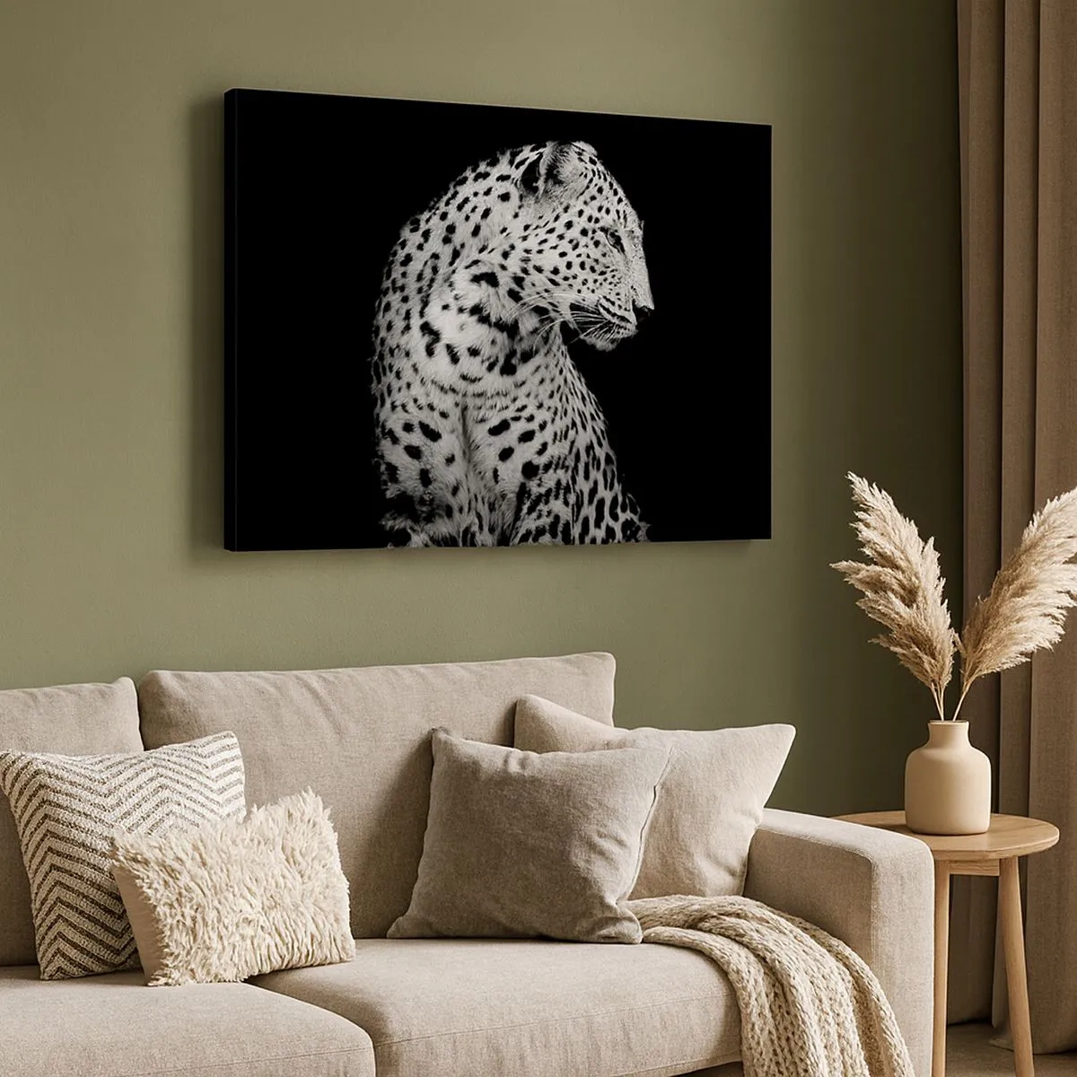 Canvas picture - Black and white image of a leopard on a black background - 70x50cm - A Perfect Right Profile - Modern wall decoration for the living room and bedroom ARTTOR