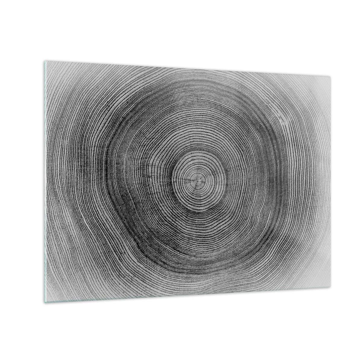 Glass picture - Concentric lines of tree rings presented in a black and white aesthetic - 70x50cm - Sign of the Time - Modern wall decoration for the living room and bedroom ARTTOR